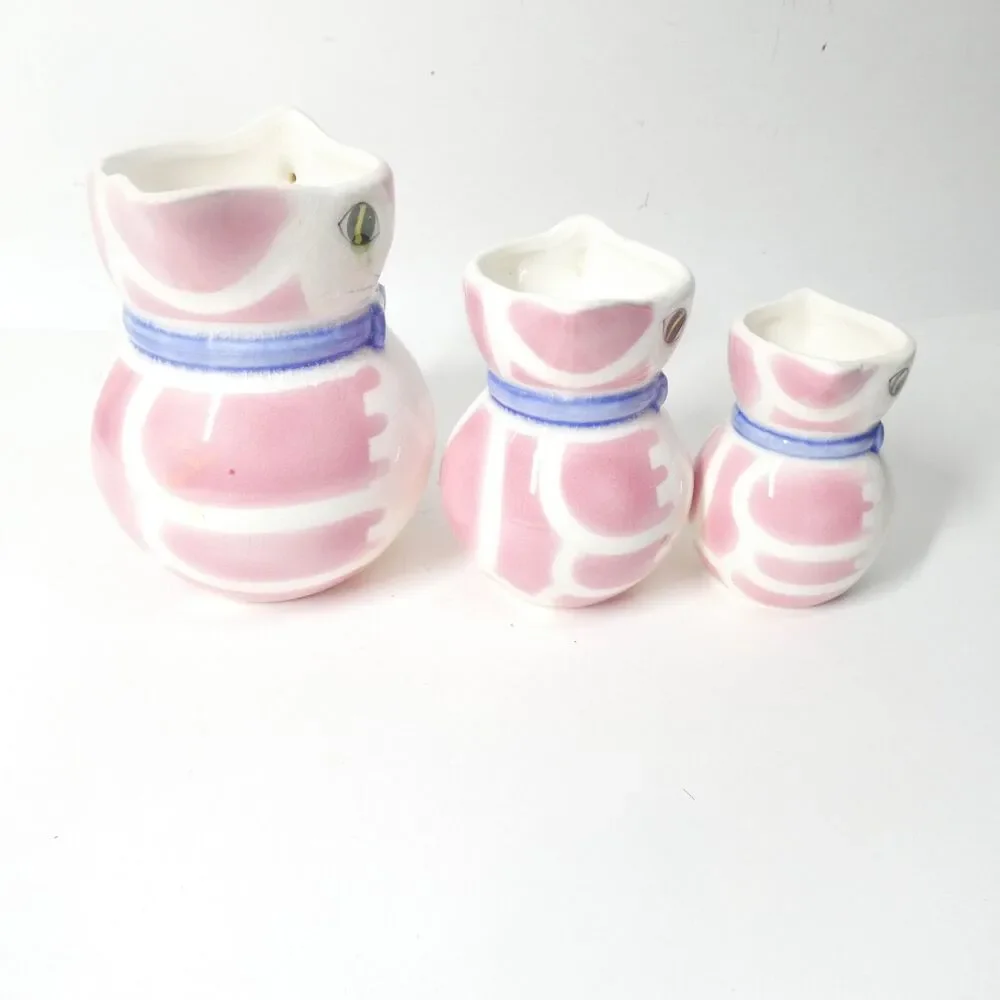 Lipper & Mann Pink White Cat Pitcher Creamers Set of 3 Vintage MCM